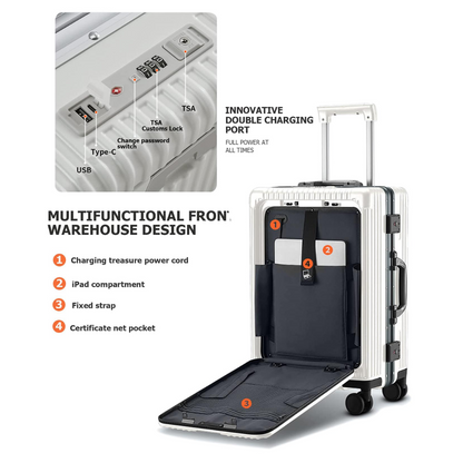 Multifunctional Travel Suitcase – 20" Spinner with Cup Holder & Built-In Charger