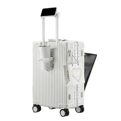 Multifunctional Travel Suitcase – 20" Spinner with Cup Holder & Built-In Charger