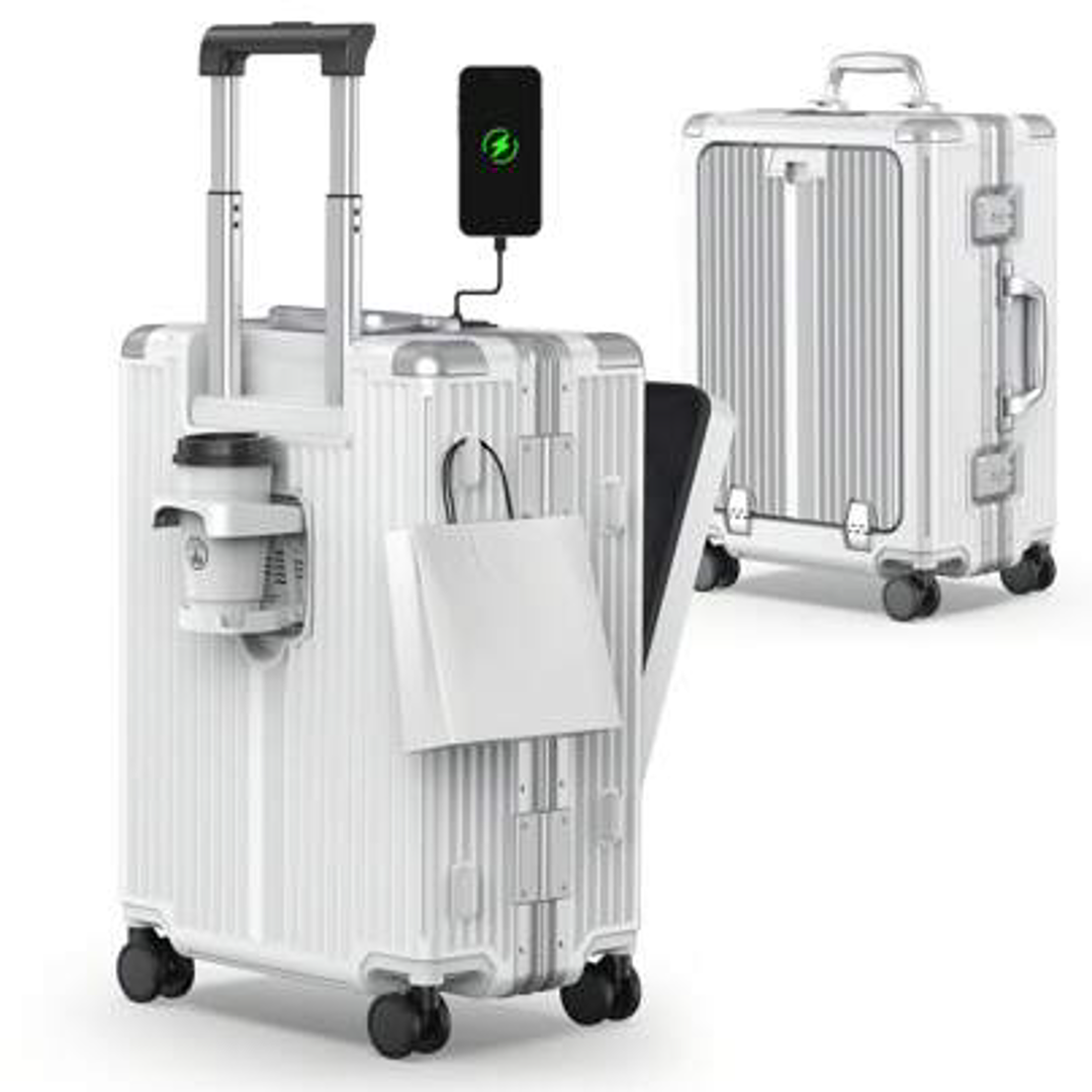 Multifunctional Travel Suitcase – 20" Spinner with Cup Holder & Built-In Charger