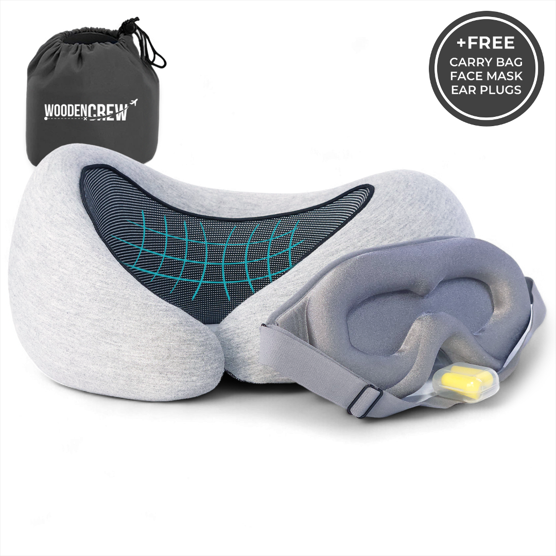 Ultimate Travel Pillow Kit – Memory Foam Neck Pillow with Eye Mask & Earplugs for Comfortable Travel
