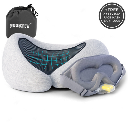Ultimate Travel Pillow Kit – Memory Foam Neck Pillow with Eye Mask & Earplugs for Comfortable Travel